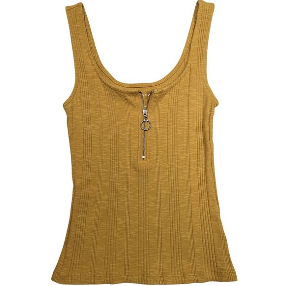 Aeropostale Tank Women's Small Tan Gold Ribbed Zip Clean Girl baby tee - Picture 1 of 10